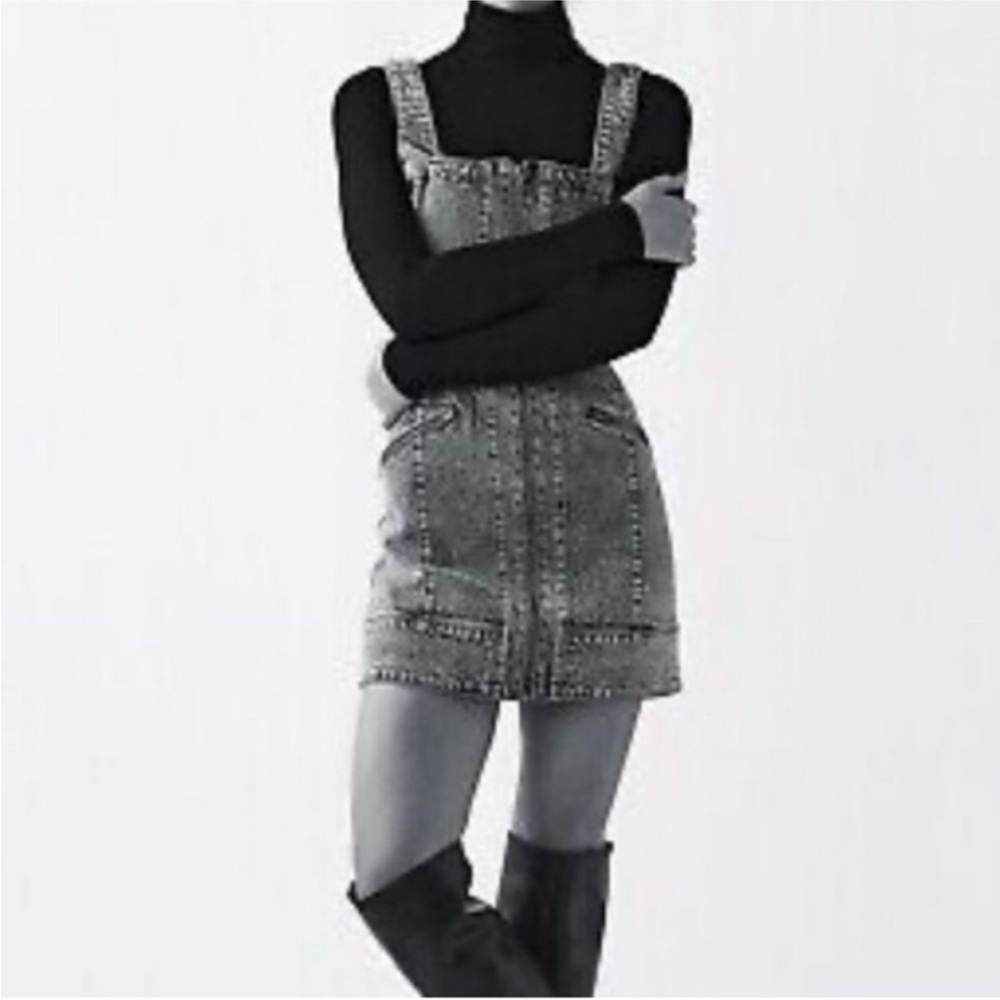 We the Free/Free People Black Denim Overall Mini Dress with Wide Straps